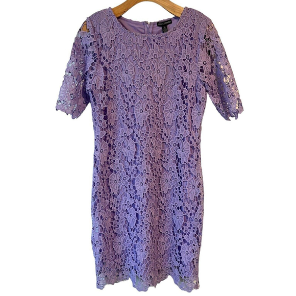 Nina Leonard Dresses & Skirts - Nina Leonard Purple Floral Crochet Midi Dress Medium